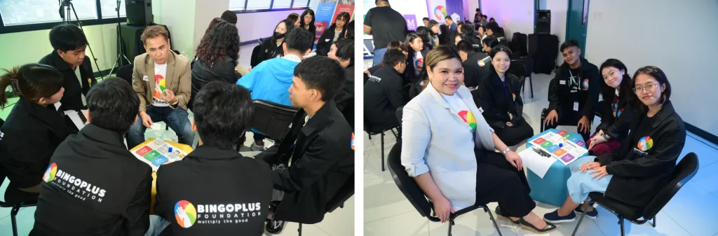 Mentors Jasper Vicencio and Celeste Jovenir sit with FutureSmart scholars in small-group Growth Mindset sessions