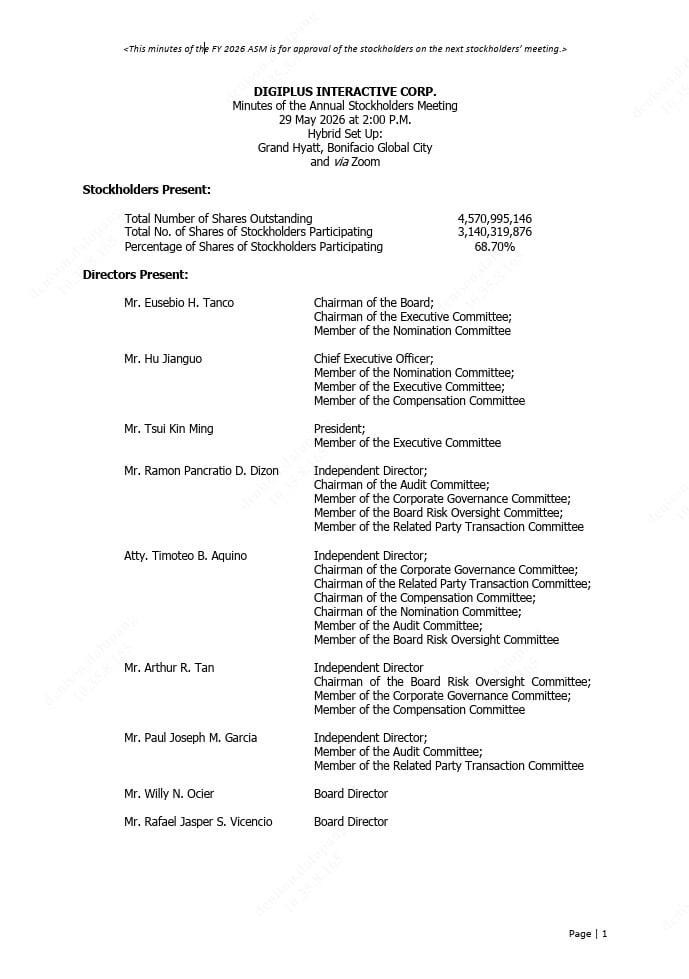 DigiPlus Interactive Corp. Minutes of the 2026 Annual Stockholders Meeting