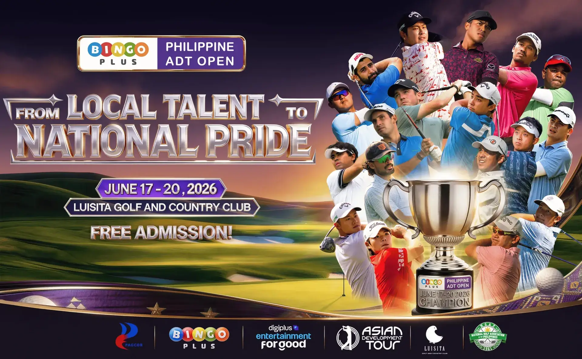 Key visual: BingoPlus Philippine ADT Open, From Local Talent to National Pride, June 17-20, 2026, Luisita Golf and Country Club