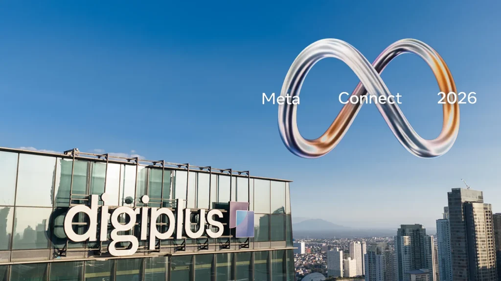 Meta Connect 2026 logo in the sky above the DigiPlus headquarters building