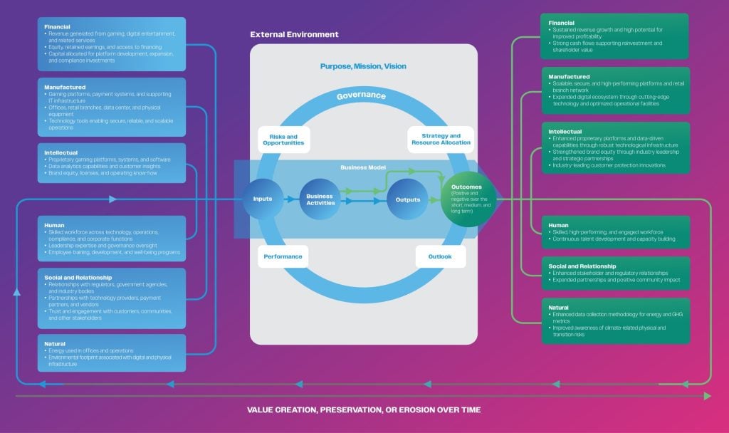 Diagram of the DigiPlus value creation framework, from business inputs through outputs to outcomes